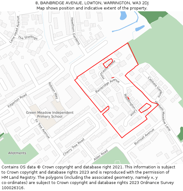 8, BAINBRIDGE AVENUE, LOWTON, WARRINGTON, WA3 2DJ: Location map and indicative extent of plot