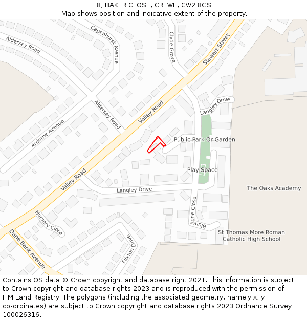 8, BAKER CLOSE, CREWE, CW2 8GS: Location map and indicative extent of plot