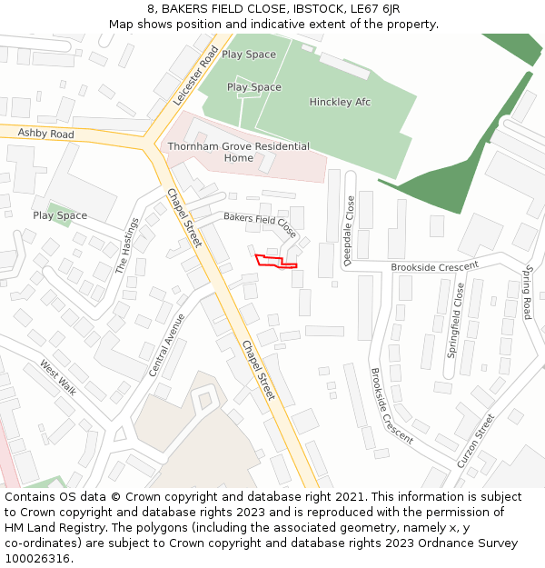 8, BAKERS FIELD CLOSE, IBSTOCK, LE67 6JR: Location map and indicative extent of plot