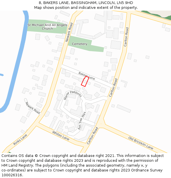 8, BAKERS LANE, BASSINGHAM, LINCOLN, LN5 9HD: Location map and indicative extent of plot