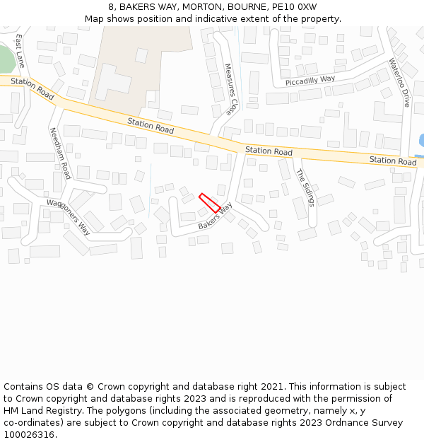 8, BAKERS WAY, MORTON, BOURNE, PE10 0XW: Location map and indicative extent of plot