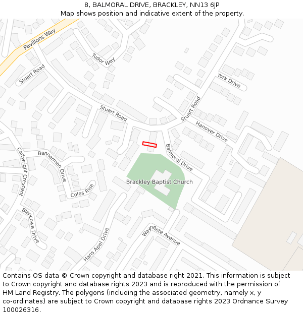 8, BALMORAL DRIVE, BRACKLEY, NN13 6JP: Location map and indicative extent of plot