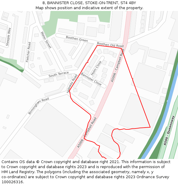 8, BANNISTER CLOSE, STOKE-ON-TRENT, ST4 4BY: Location map and indicative extent of plot