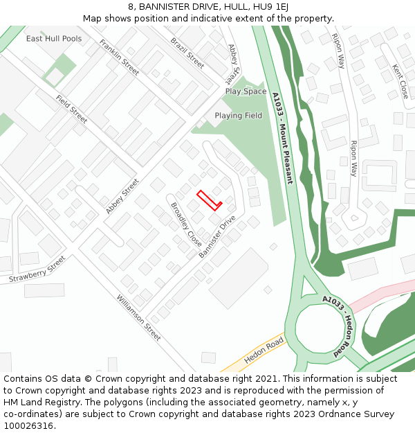 8, BANNISTER DRIVE, HULL, HU9 1EJ: Location map and indicative extent of plot