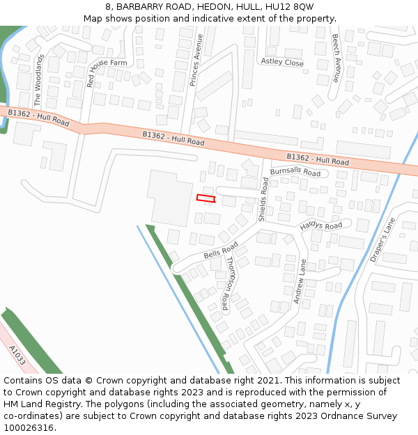 8, BARBARRY ROAD, HEDON, HULL, HU12 8QW: Location map and indicative extent of plot