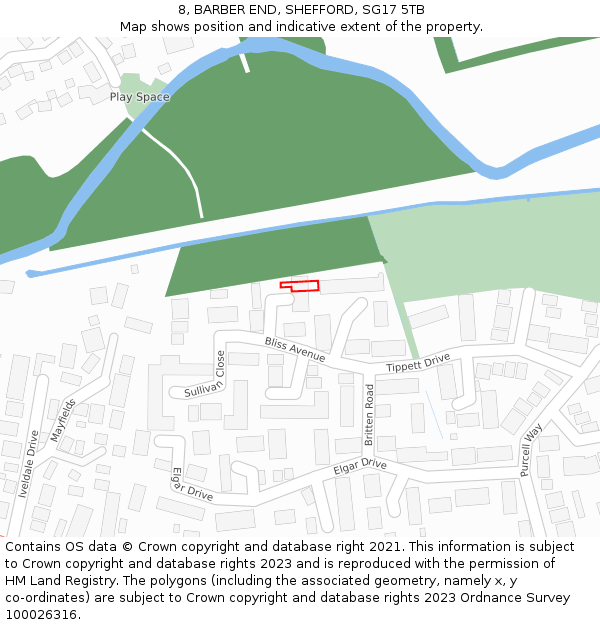 8, BARBER END, SHEFFORD, SG17 5TB: Location map and indicative extent of plot
