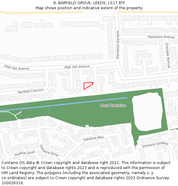 8, BARFIELD GROVE, LEEDS, LS17 8TF: Location map and indicative extent of plot