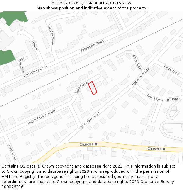 8, BARN CLOSE, CAMBERLEY, GU15 2HW: Location map and indicative extent of plot