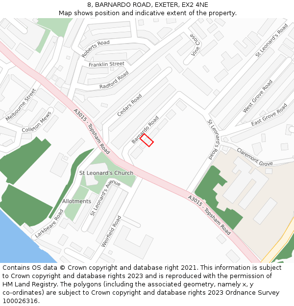 8, BARNARDO ROAD, EXETER, EX2 4NE: Location map and indicative extent of plot