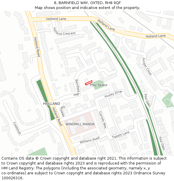 8, BARNFIELD WAY, OXTED, RH8 9QF: Location map and indicative extent of plot