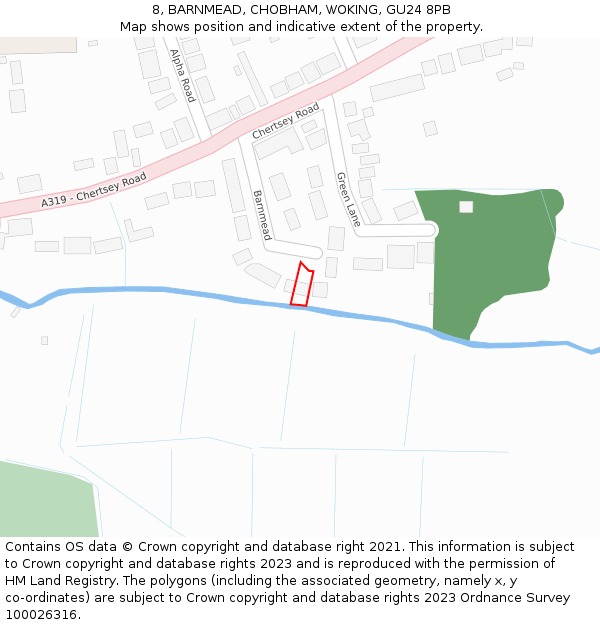 8, BARNMEAD, CHOBHAM, WOKING, GU24 8PB: Location map and indicative extent of plot