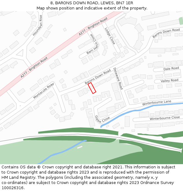 8, BARONS DOWN ROAD, LEWES, BN7 1ER: Location map and indicative extent of plot