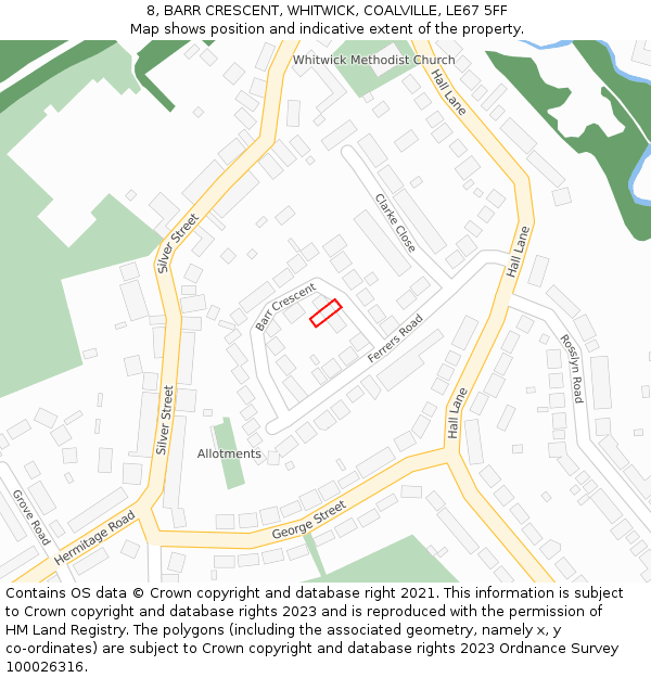 8, BARR CRESCENT, WHITWICK, COALVILLE, LE67 5FF: Location map and indicative extent of plot