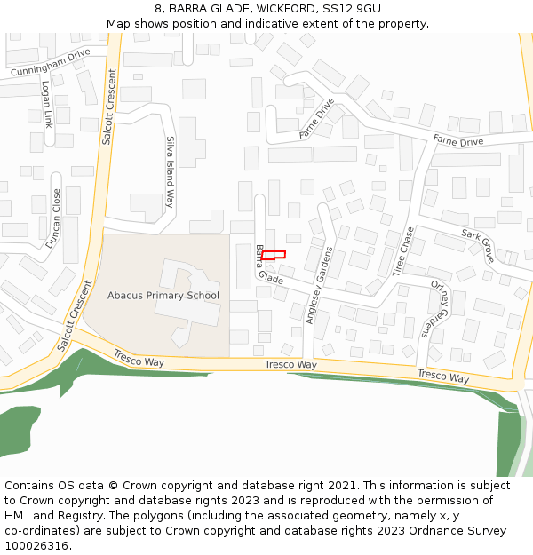 8, BARRA GLADE, WICKFORD, SS12 9GU: Location map and indicative extent of plot