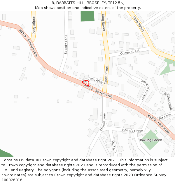 8, BARRATTS HILL, BROSELEY, TF12 5NJ: Location map and indicative extent of plot