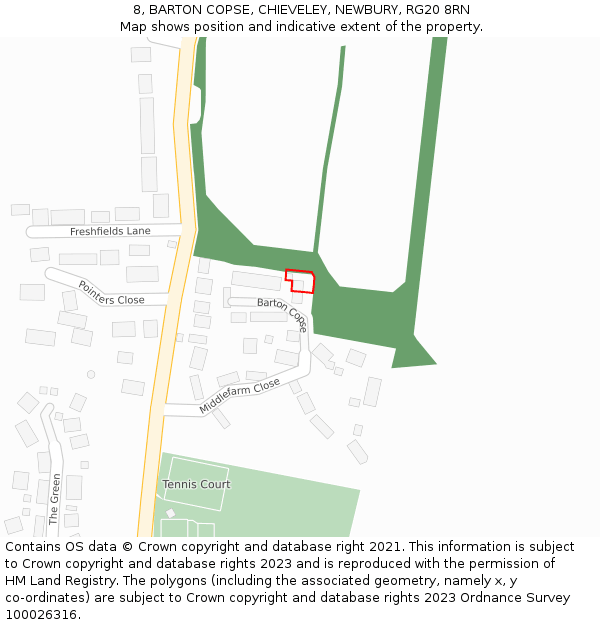 8, BARTON COPSE, CHIEVELEY, NEWBURY, RG20 8RN: Location map and indicative extent of plot