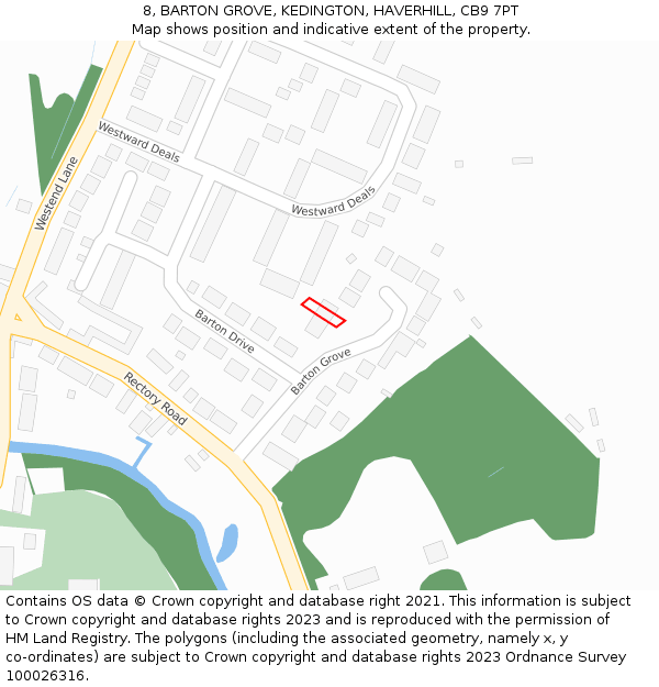 8, BARTON GROVE, KEDINGTON, HAVERHILL, CB9 7PT: Location map and indicative extent of plot