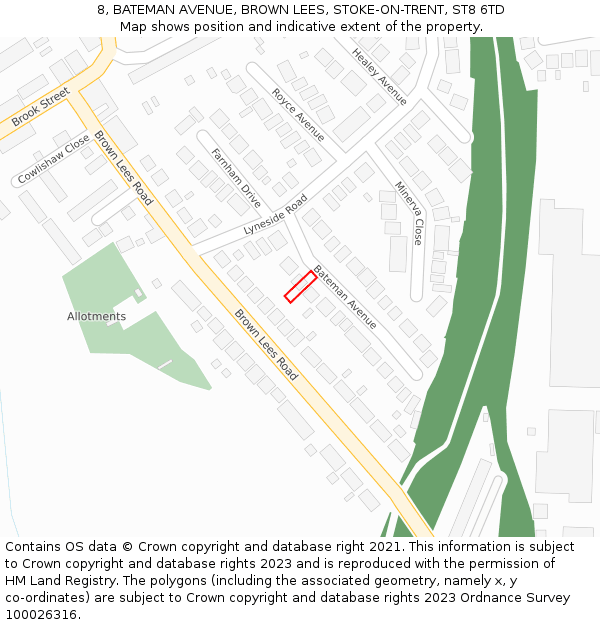 8, BATEMAN AVENUE, BROWN LEES, STOKE-ON-TRENT, ST8 6TD: Location map and indicative extent of plot