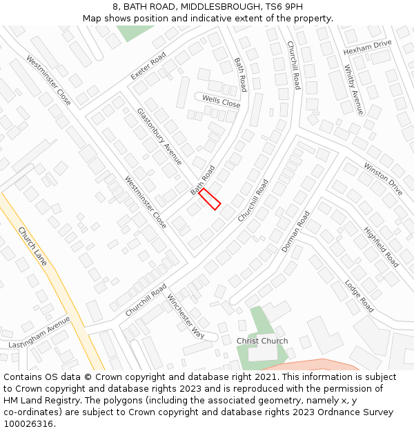 8, BATH ROAD, MIDDLESBROUGH, TS6 9PH: Location map and indicative extent of plot