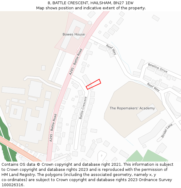 8, BATTLE CRESCENT, HAILSHAM, BN27 1EW: Location map and indicative extent of plot