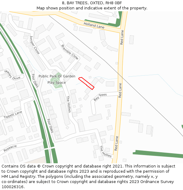 8, BAY TREES, OXTED, RH8 0BF: Location map and indicative extent of plot