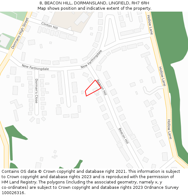 8, BEACON HILL, DORMANSLAND, LINGFIELD, RH7 6RH: Location map and indicative extent of plot