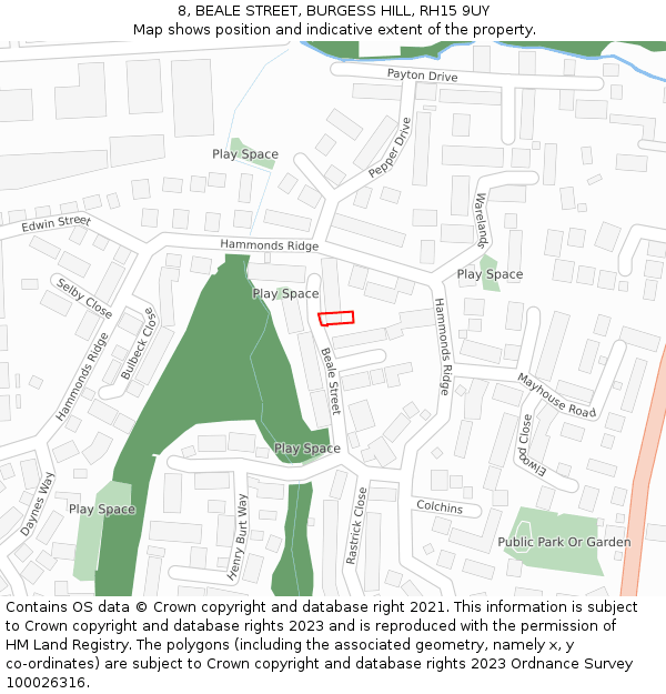 8, BEALE STREET, BURGESS HILL, RH15 9UY: Location map and indicative extent of plot