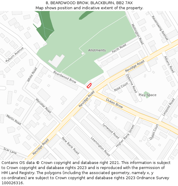 8, BEARDWOOD BROW, BLACKBURN, BB2 7AX: Location map and indicative extent of plot