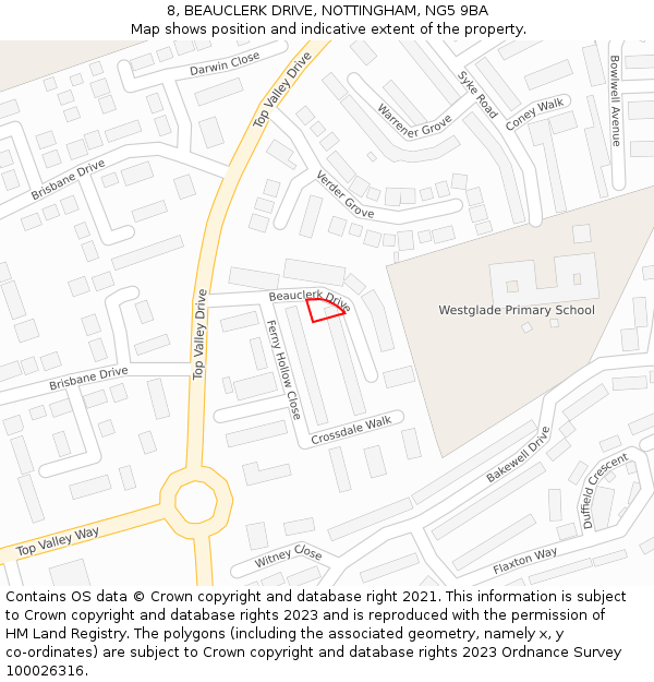 8, BEAUCLERK DRIVE, NOTTINGHAM, NG5 9BA: Location map and indicative extent of plot