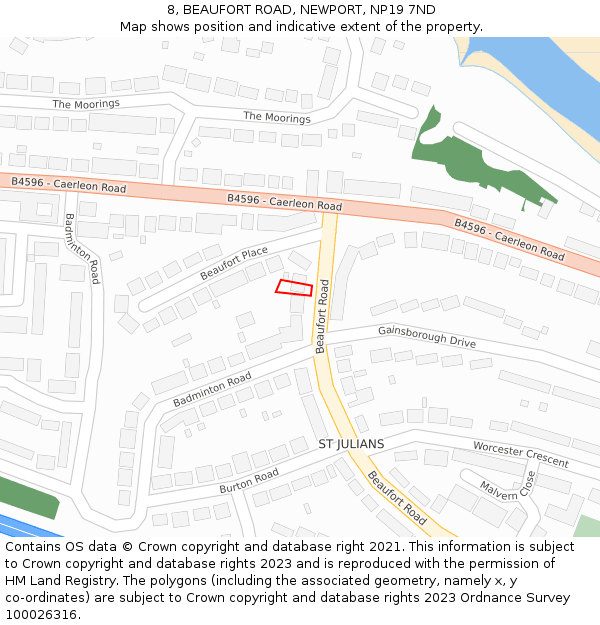 8, BEAUFORT ROAD, NEWPORT, NP19 7ND: Location map and indicative extent of plot