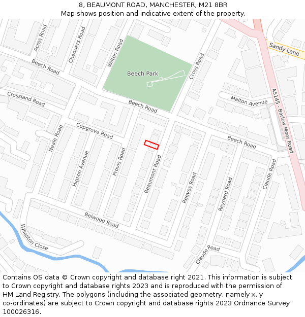 8, BEAUMONT ROAD, MANCHESTER, M21 8BR: Location map and indicative extent of plot