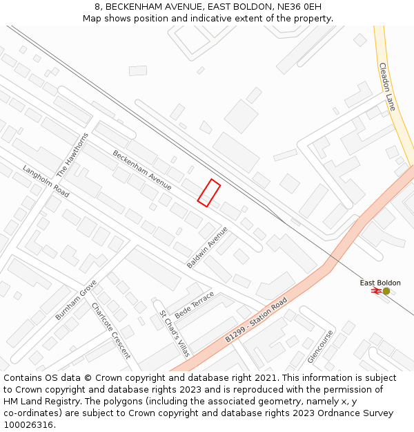8, BECKENHAM AVENUE, EAST BOLDON, NE36 0EH: Location map and indicative extent of plot