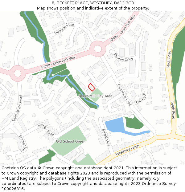 8, BECKETT PLACE, WESTBURY, BA13 3GR: Location map and indicative extent of plot