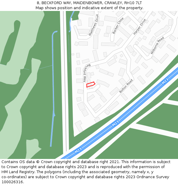 8, BECKFORD WAY, MAIDENBOWER, CRAWLEY, RH10 7LT: Location map and indicative extent of plot