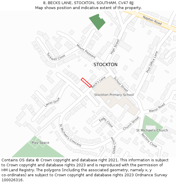 8, BECKS LANE, STOCKTON, SOUTHAM, CV47 8JJ: Location map and indicative extent of plot