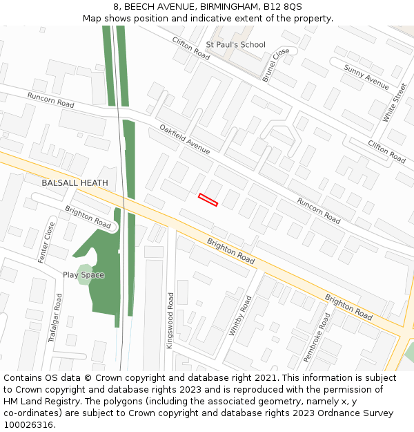 8, BEECH AVENUE, BIRMINGHAM, B12 8QS: Location map and indicative extent of plot