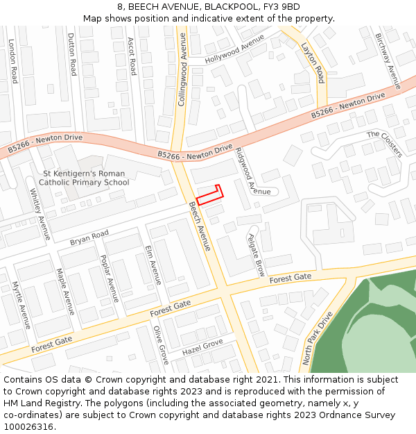 8, BEECH AVENUE, BLACKPOOL, FY3 9BD: Location map and indicative extent of plot