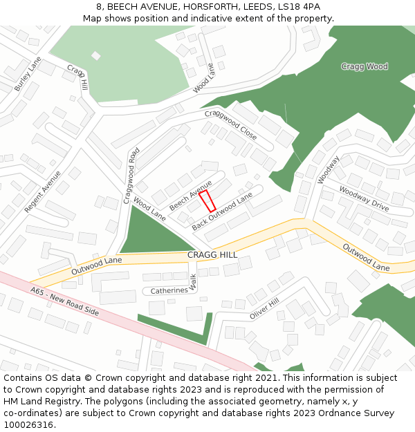 8, BEECH AVENUE, HORSFORTH, LEEDS, LS18 4PA: Location map and indicative extent of plot