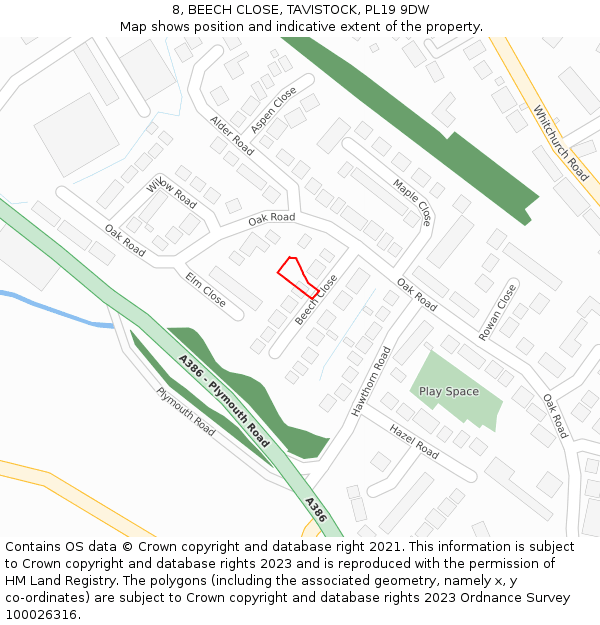 8, BEECH CLOSE, TAVISTOCK, PL19 9DW: Location map and indicative extent of plot