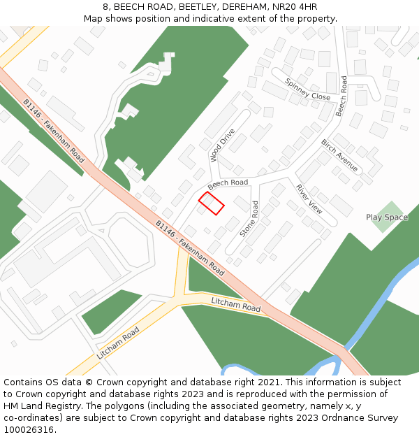 8, BEECH ROAD, BEETLEY, DEREHAM, NR20 4HR: Location map and indicative extent of plot