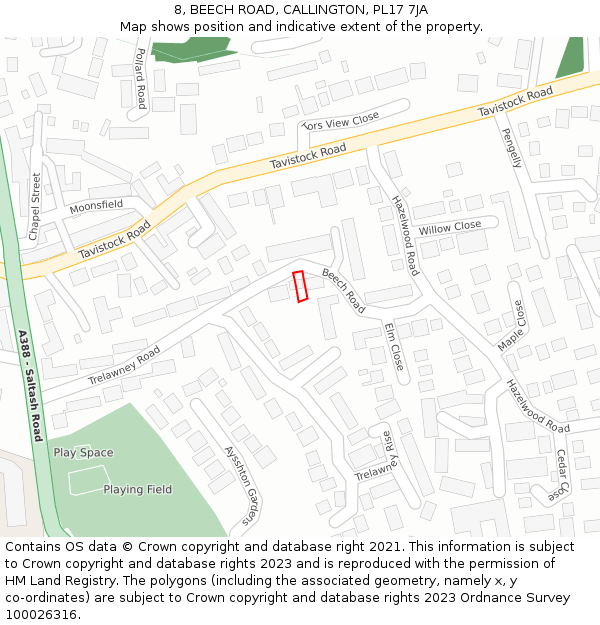 8, BEECH ROAD, CALLINGTON, PL17 7JA: Location map and indicative extent of plot