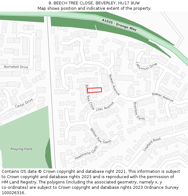 8, BEECH TREE CLOSE, BEVERLEY, HU17 9UW: Location map and indicative extent of plot