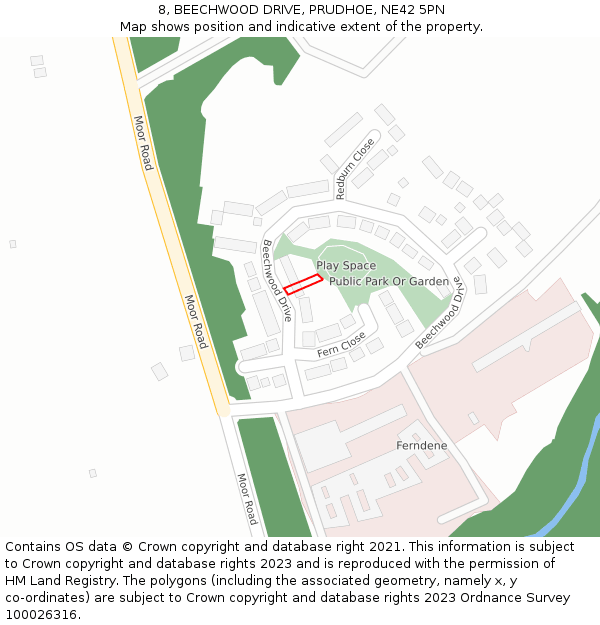 8, BEECHWOOD DRIVE, PRUDHOE, NE42 5PN: Location map and indicative extent of plot