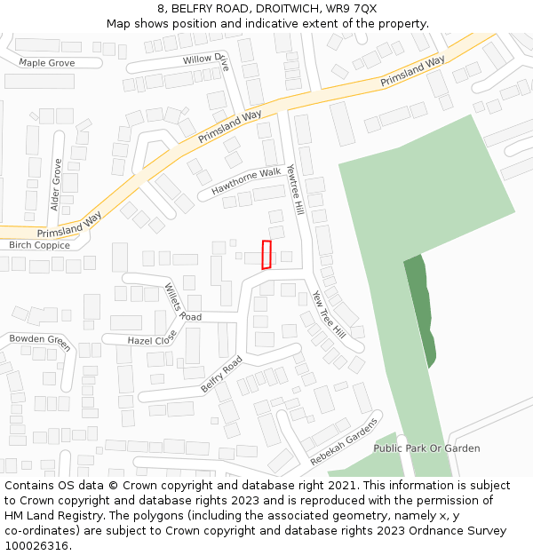 8, BELFRY ROAD, DROITWICH, WR9 7QX: Location map and indicative extent of plot