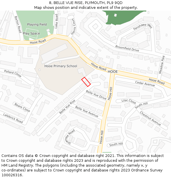 8, BELLE VUE RISE, PLYMOUTH, PL9 9QD: Location map and indicative extent of plot