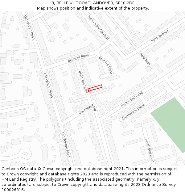 8, BELLE VUE ROAD, ANDOVER, SP10 2DF: Location map and indicative extent of plot