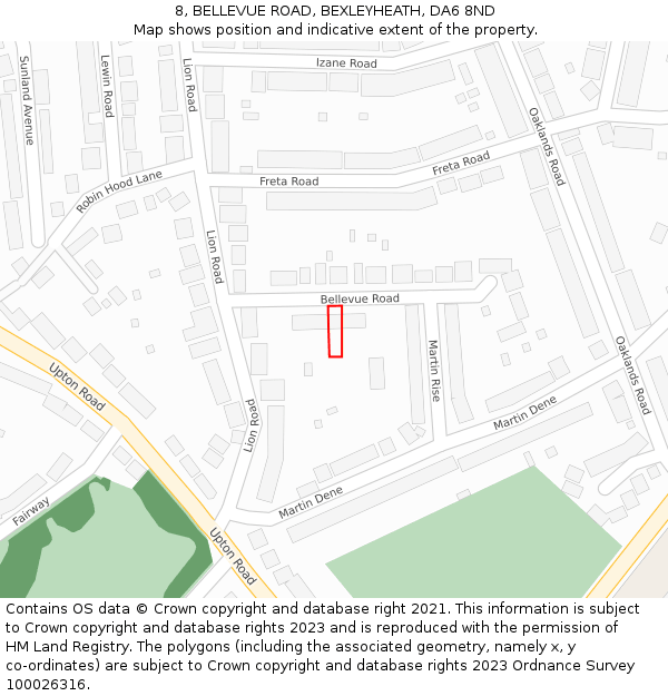 8, BELLEVUE ROAD, BEXLEYHEATH, DA6 8ND: Location map and indicative extent of plot