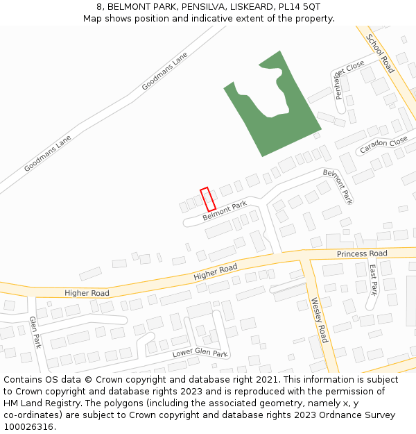 8, BELMONT PARK, PENSILVA, LISKEARD, PL14 5QT: Location map and indicative extent of plot