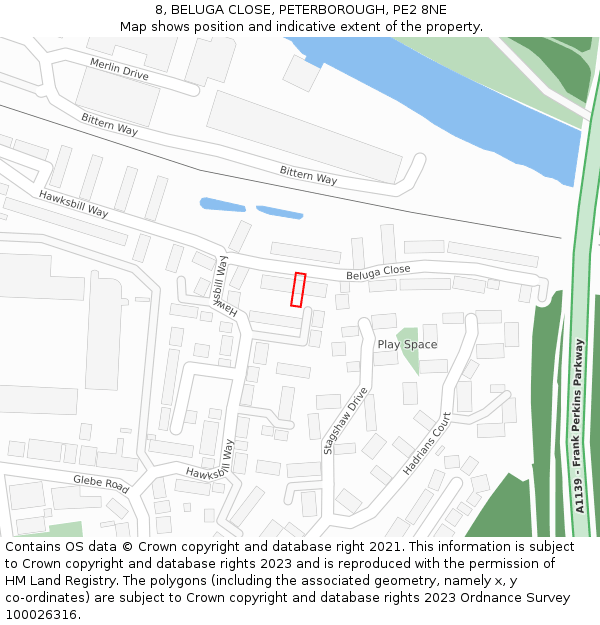 8, BELUGA CLOSE, PETERBOROUGH, PE2 8NE: Location map and indicative extent of plot