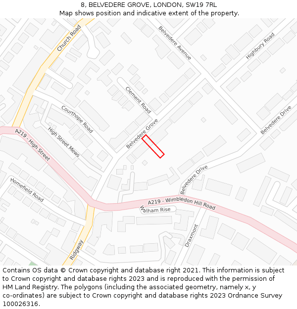 8, BELVEDERE GROVE, LONDON, SW19 7RL: Location map and indicative extent of plot